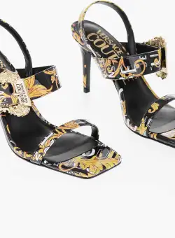 Versace Jeans Couture Baroque Motif Faux Leather Emily Sandals With Black