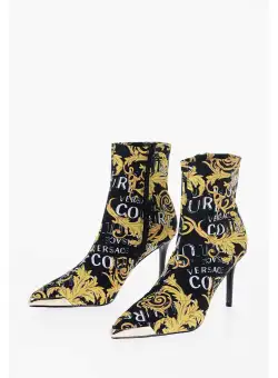 Versace Jeans Couture Baroque Printed Point Toe Scarlett Sock Boots Black