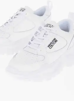 Versace Jeans Couture Solid Color Leather Speedtrack Sneakers With E White