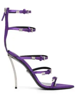 Versace Pin-Point Sandals with Straps in Violet Leather Woman Violet