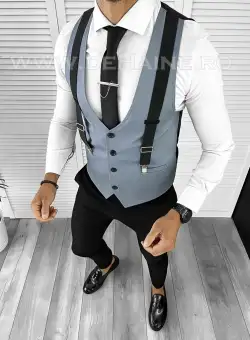 Vesta barbati slim fit albastra B8263 76-4 E/ 132-5