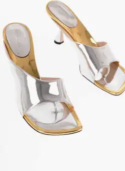 WANDLER Mirrored Effect Leather Julio Thong Sandals With Spool Heel Silver