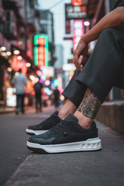 Adidasi barbati casual  negri cu alb  VLT L75