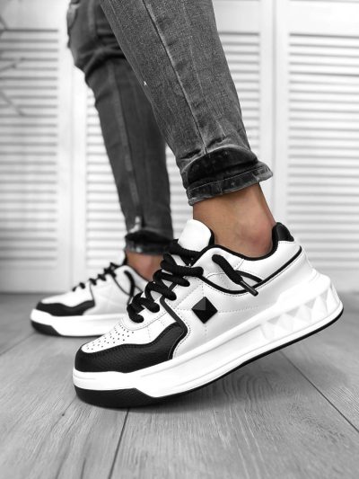 Adidasi barbati casual   VL   albi cu negru 086  T14-3