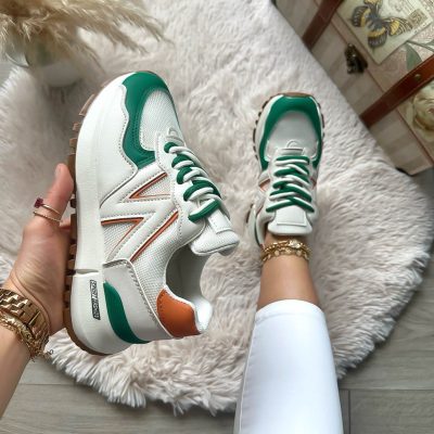 Adidasi dama casual albi cu verde 2532 N14-3