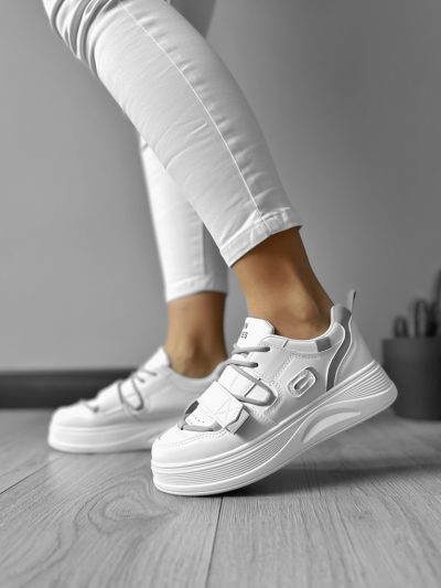 Adidasi dama casual cu talpa inalta  albi cu gri CL2333 N14-3