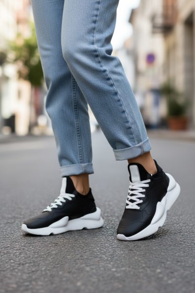 Adidasi dama negri cu alb casual   inalti  H9  n14-3