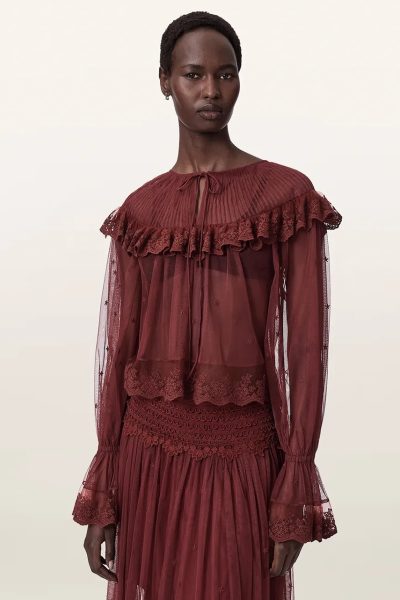 AllSaints  bluză cu volane pentru femei din dantelă UNRULY SUSIE LS TEE