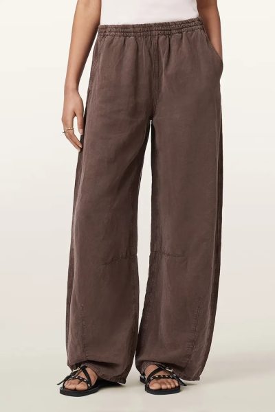 AllSaints  pantaloni wide leg pentru femei, cu amestec de in JETT