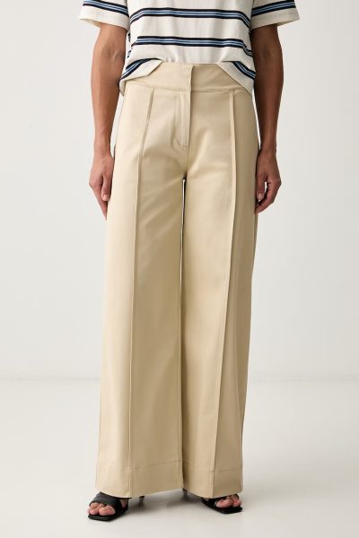 BOSS Orange  pantaloni wide leg pentru femei din bumbac cu elastan C_Tawide