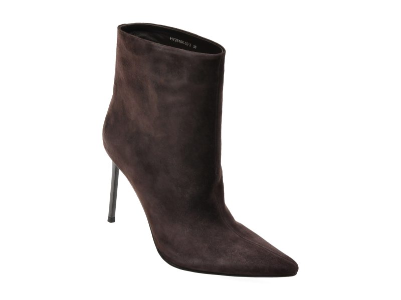 Botine elegante EPICA PREMIUM maro, 261052, din piele intoarsa
