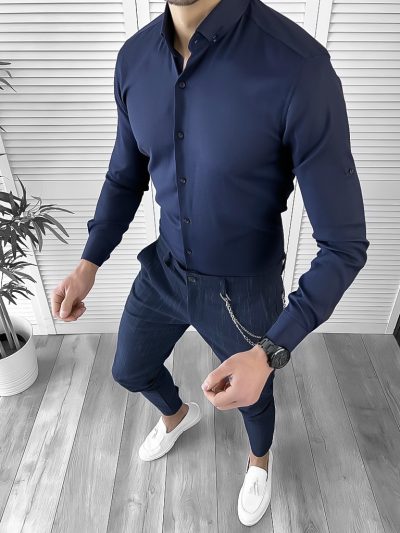 Camasa barbati slim fit bleumarin 10120