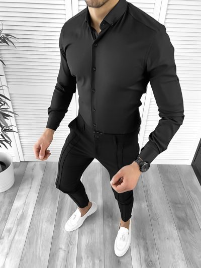 Camasa barbati slim fit neagra 10208
