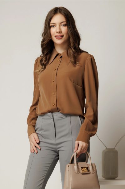 Camasa DY Fashion maro cu guler si inchidere cu nasturi