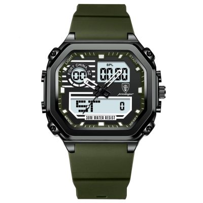Ceas barbatesc digital Poedagar CS1764, silicon, verde, cadran negru