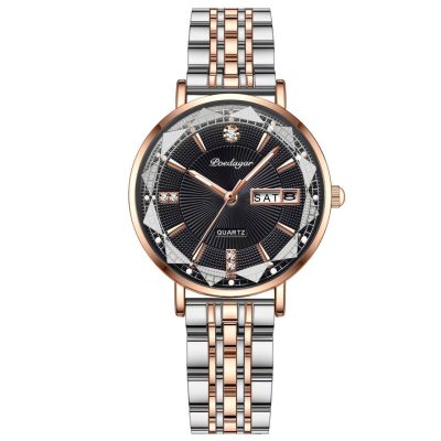 Ceas dama Poedagar CS1372, otel inoxidabil, argintiu-rose gold, cadran negru
