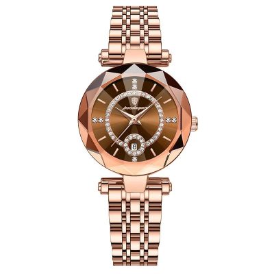 Ceas dama Poedagar CS1497, otel inoxidabil, rose gold, cadran maro