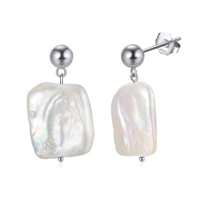 Cercei argint 925, JW1736, model perla neregulata, placati cu rodiu
