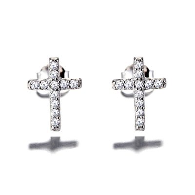 Cercei argint 925, JW690, model cruce, placati cu rodiu