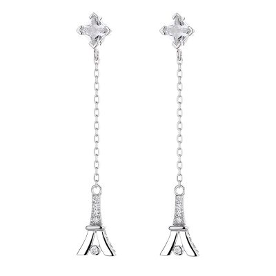 Cercei lungi argint 925, JW846, model Paris, placati cu rodiu