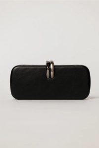 Clutch elegant negru cu inchidere metalica dubla