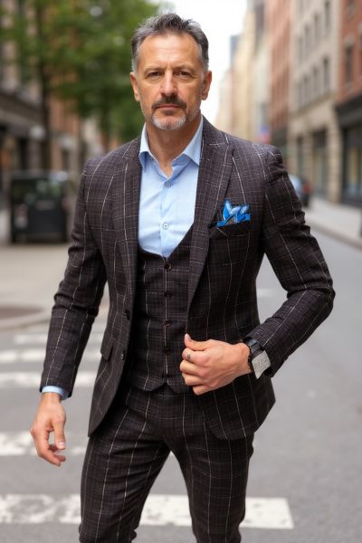Costum barbati slim fit + Vesta grena 792 48