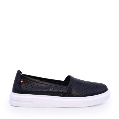 Espadrile ușoare femei Benvenuti negre din piele cu perforații 1539DPF0408N