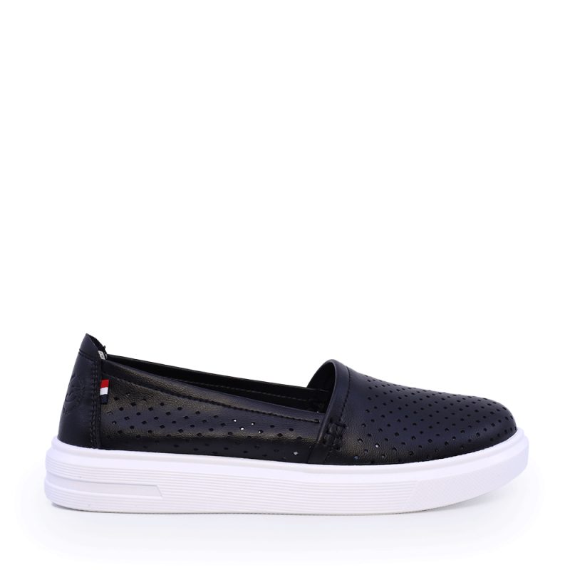 Espadrile ușoare femei Benvenuti negre din piele cu perforații 1539DPF0408N