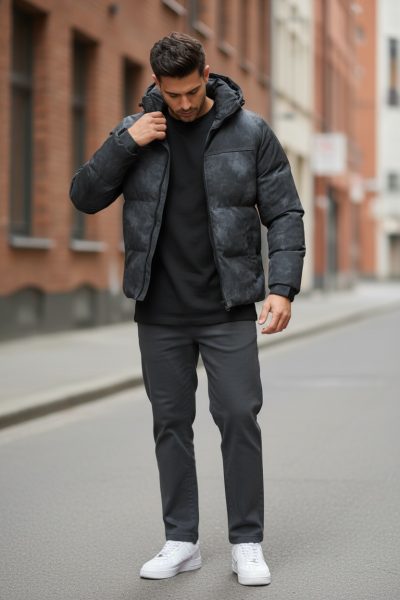 Geaca barbati groasa de iarna  neagra 2602 D1-3 y
