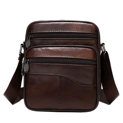 Geanta de umar pentru barbati, Dacian GT1546, piele naturala, model maro inchis