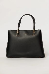 Geanta neagra office patrata din piele ecologica cu maner dublu