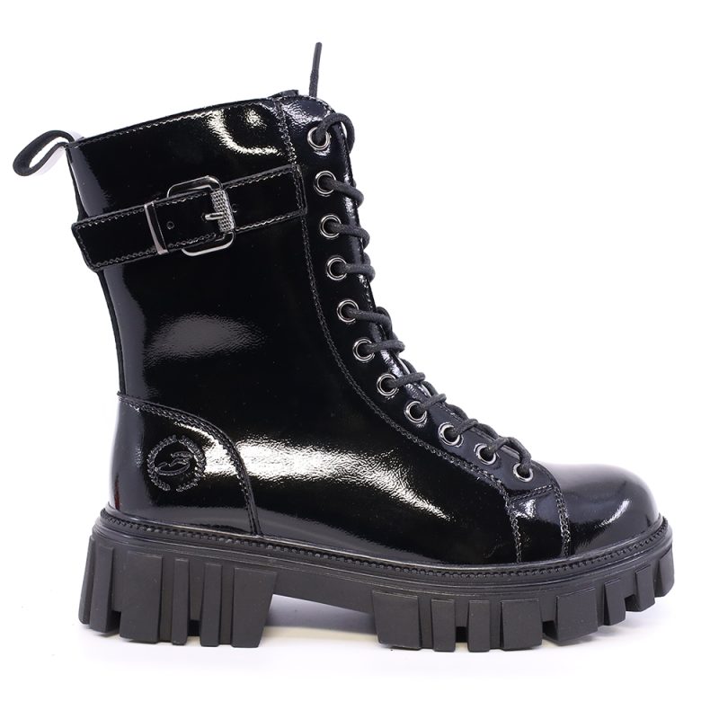 Ghete biker femei  Benvenuti negre din piele lăcuită   3740DG130LN