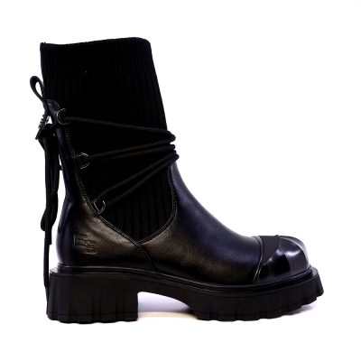 Ghete biker femei Enzo Bertini negre din piele naturală și textil  1392DG9810N