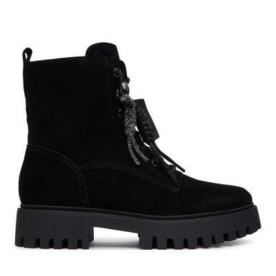 Ghete cu cu șiret femei Guess Fizzle negre din piele întoarsă 912DGFLFFIZSUE10VN