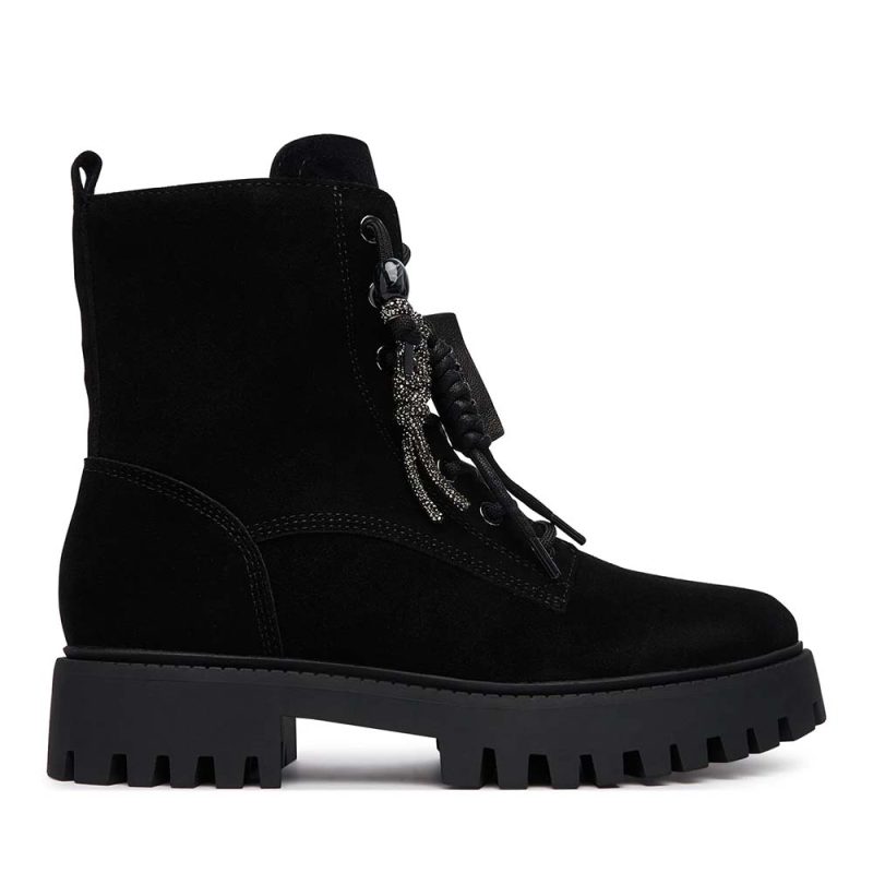 Ghete cu cu șiret femei Guess Fizzle negre din piele întoarsă 912DGFLFFIZSUE10VN