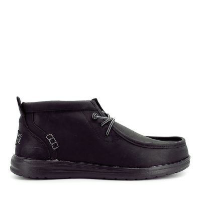 Ghete cu siret tip mocasini bărbați Hey Dude Wally Mid GripR Leather negre 3092BG45161N