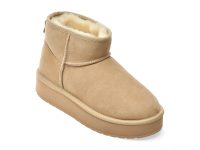 Ghete EMU bej, STINGER MICRO FLATFORM, din piele intoarsa