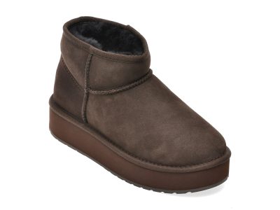 Ghete EMU maro, STINGER MICRO FLATFORM, din piele intoarsa
