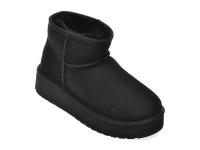 Ghete EMU negre, STINGER MICRO FLATFORM, din piele intoarsa