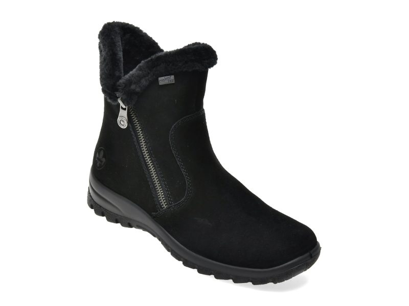 Ghete RIEKER negre, L7162, din piele intoarsa