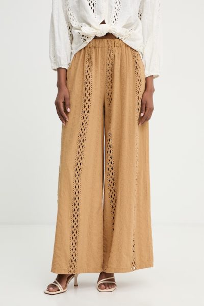 Haveone  pantaloni wide leg pentru femei, din bumbac