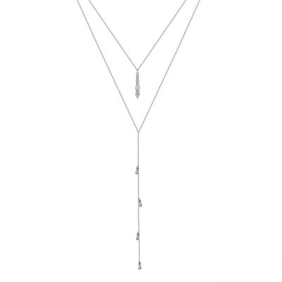 Lantisor argint 925, JW1767, model dublu lung, placat cu rodiu