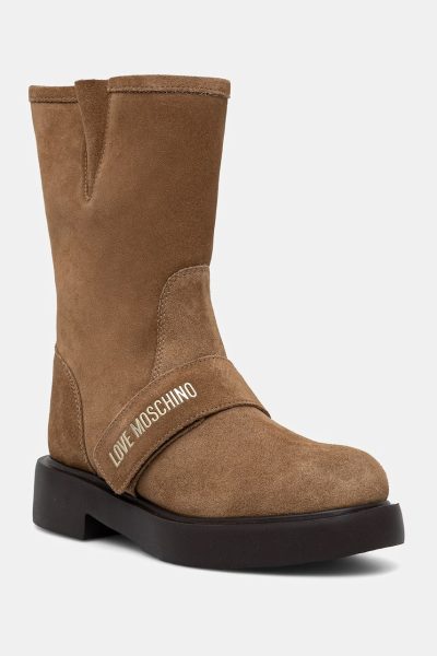 Love Moschino  botine cu toc plat pentru femei din piele întoarsă