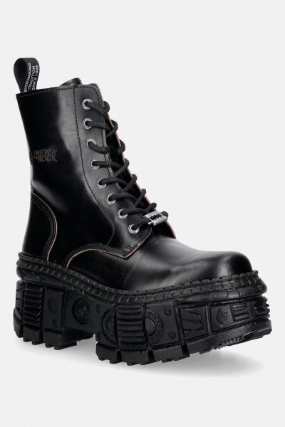 New Rock  bocanci cu platformă pentru femei din piele ANTIK NEGRO REVES CUERO