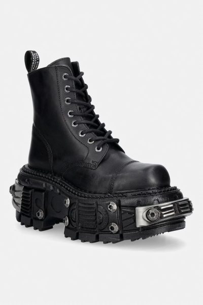 New Rock  bocanci cu platformă pentru femei din piele CRUST NEGRO IMPERFECT TANK