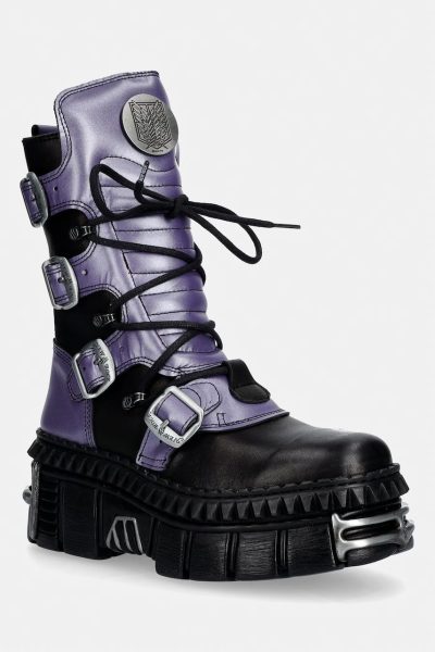 New Rock  bocanci pentru femei din piele CRUST NEGRO + NOMADLA LILA + IMPERFECT TOWER NEGRO TORNILLOS