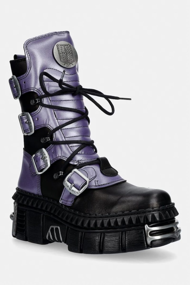 New Rock  bocanci pentru femei din piele CRUST NEGRO + NOMADLA LILA + IMPERFECT TOWER NEGRO TORNILLOS