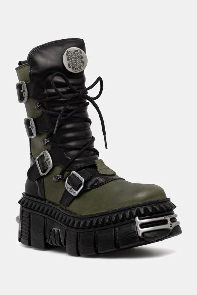 New Rock  bocanci pentru femei din piele NOMADA VERDE + CRUST NEGRO + IMPERFECT TOWER NEGRO TORNILLOS