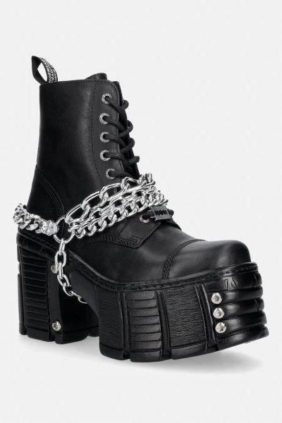 New Rock  botine cu toc pentru femei din piele ITALI NEGRO, TOWER MAX + TORNILLO AD-2984