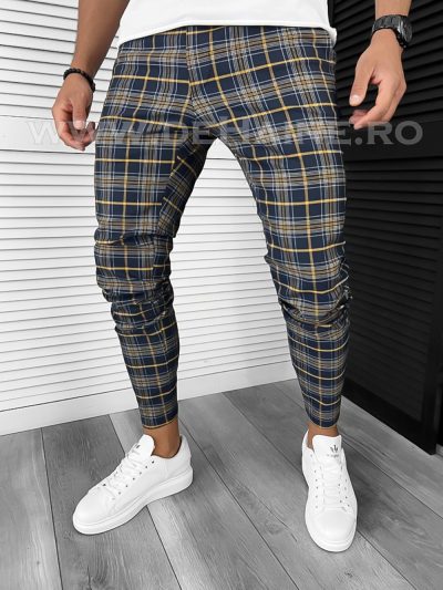 Pantaloni barbati casual regular fit bleumarin in carouri B7846   P18-3.3